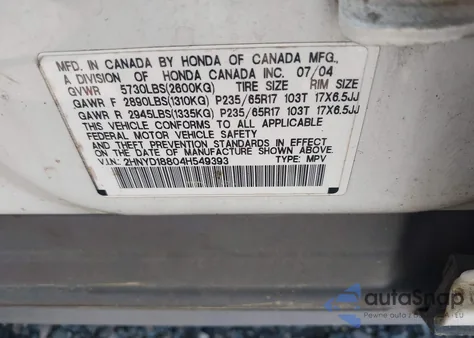 2004 Acura Mdx from USA, damaged, VIN 2HNYD18804H549393